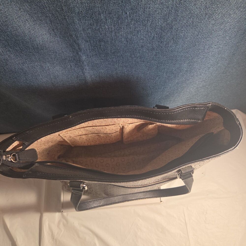 Guess Los Angeles Monogram Tote Bag Gray Black Shoulder Purse - Picture 8 of 16